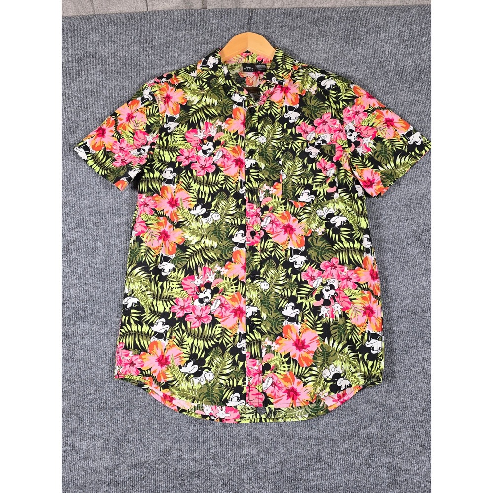 Disney Mickey Mouse Tropical Hawaiian Shirt Mens Sz S‎ Aloha Floral Button Up
